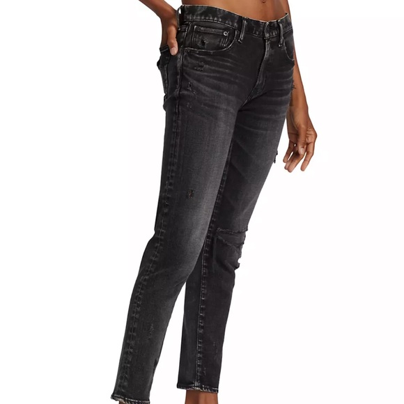 Moussy Vintage Lenwood Black Distressed Mid Rise Tapered Jeans - Picture 4 of 11